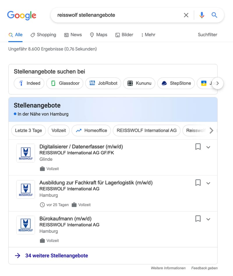 Stellenanzeige in der Google-Jobs-Suche
