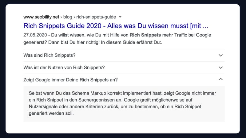 Rich Snippet vom Typ FAQ