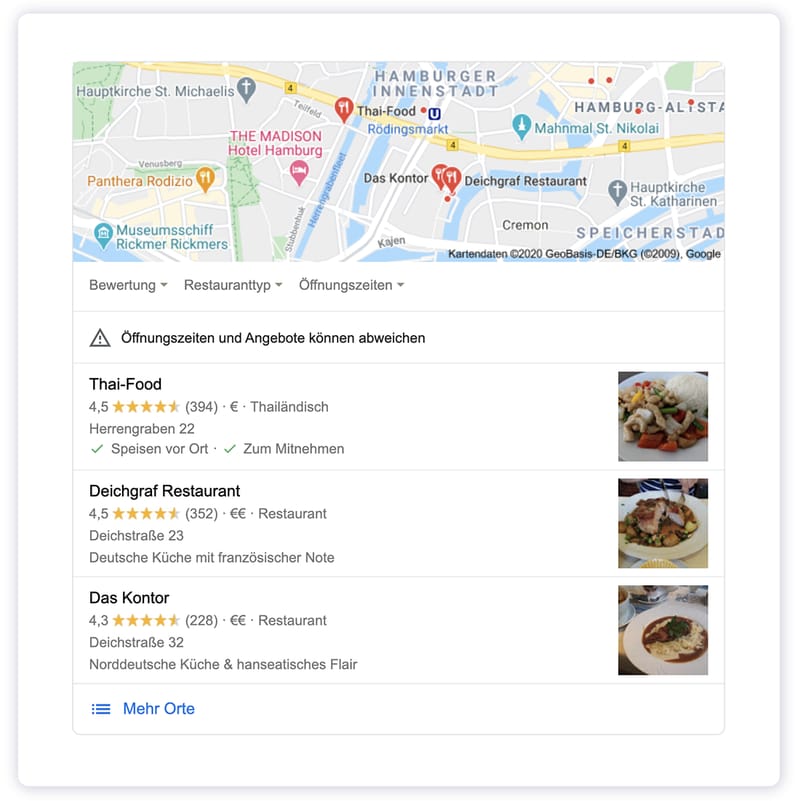 Rich Snippet vom Typ lokales Unternehmen