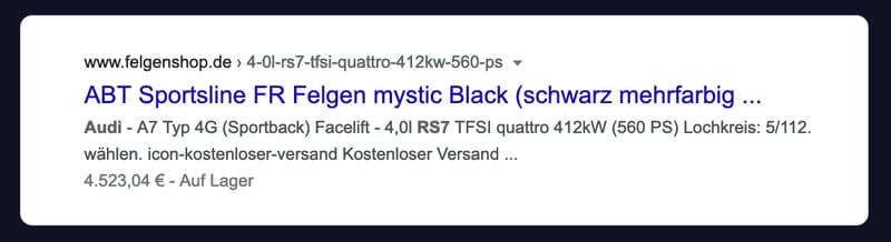 Rich Snippet vom Typ Produkt