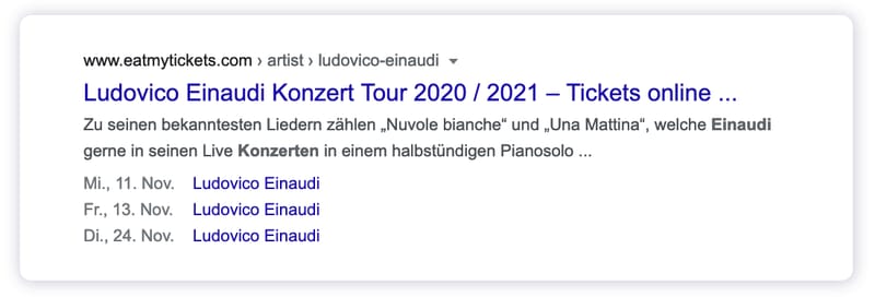 Rich Snippet vom Typ Veranstaltung