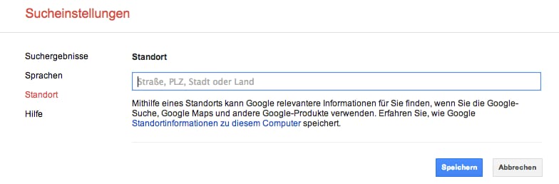 Google Standorteinstellung überschreiben