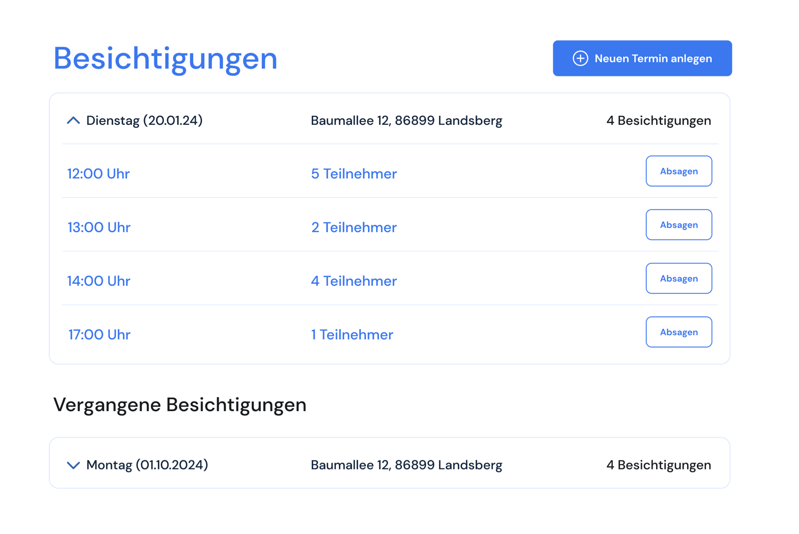 Besichtigungstermine und Einladungen im MietOK-Vermieterbereich