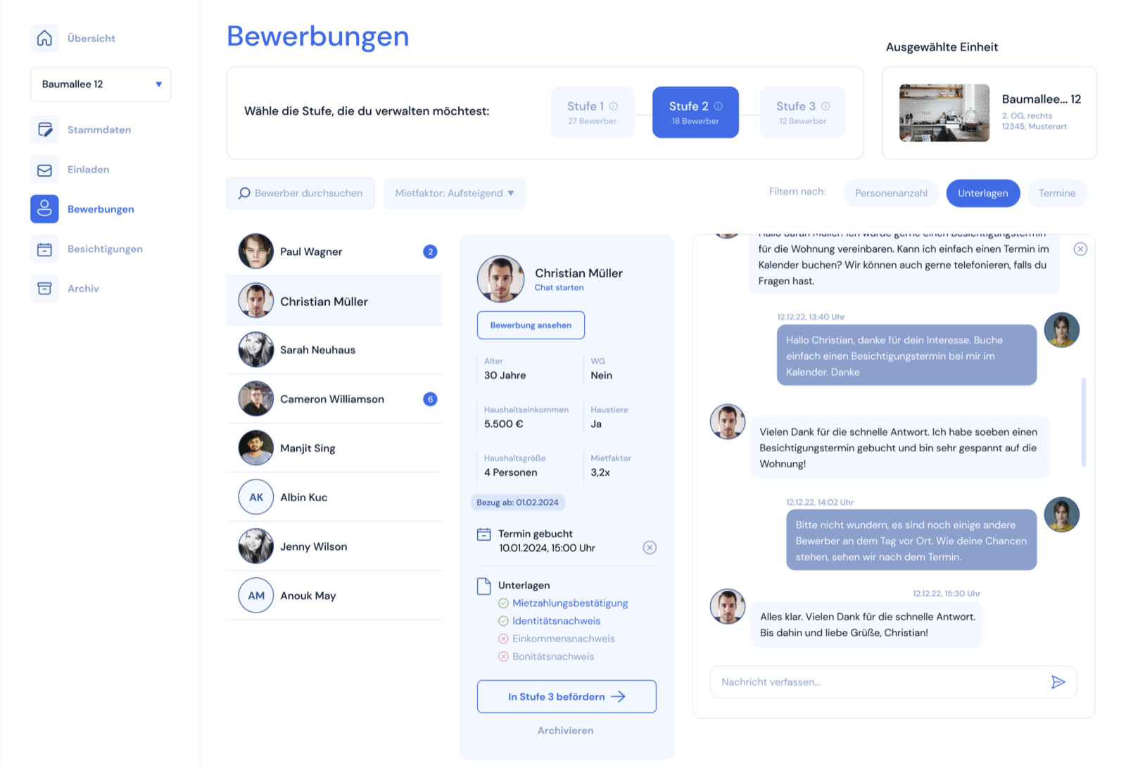 Zentrales Bewerbungsmanagement im MietOK-Portal